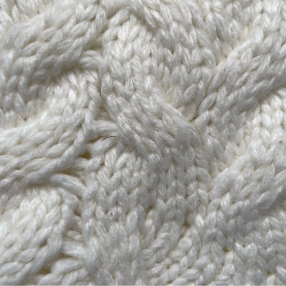 Knit Cream Faux fur Pom Poms Stocking Embroidered K NEW with Tags - Picture 2 of 5